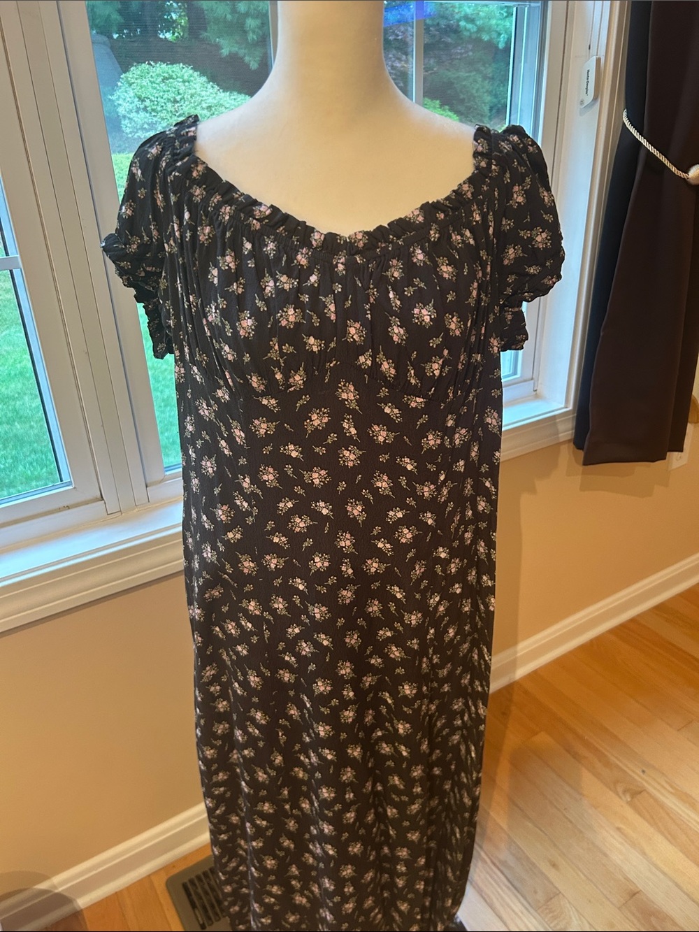 H&M Black Maxi Dress with Pink Floral Print